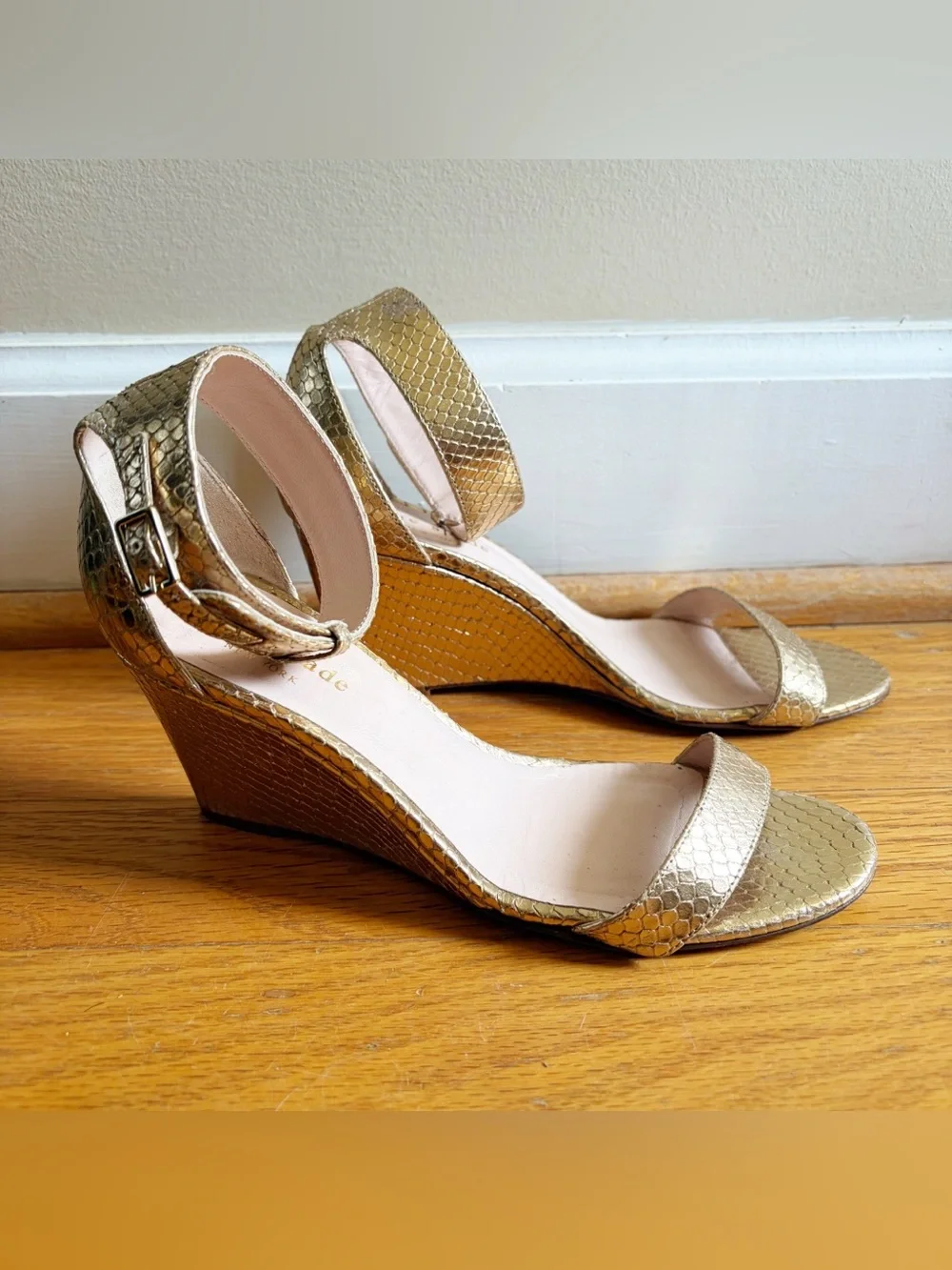 Kate Spade | Ronia Naked Wedge Heel Sandals Python Metallic Gold Size 5.5